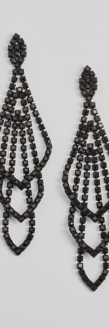 Get inspired with the Glitzy Drama Rhinestone Chandelier Earrings, a feed-worthy black piece that’s part of Windsor's updated and curated women’s clothing edit packed with must-have fall outfit ideas.