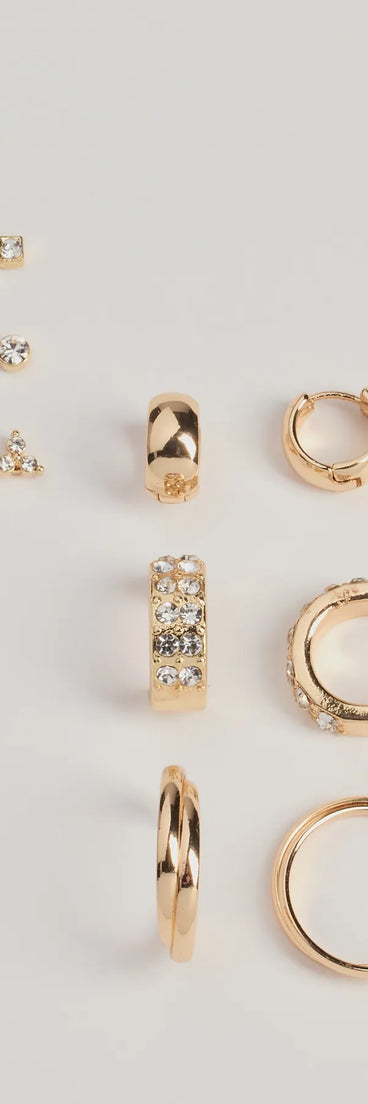 Trendy Sparkle Stud And Hoop Earrings Set