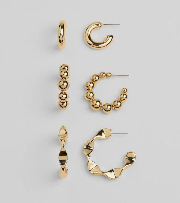 
Upgrade your style game for 2025 with the Bold Radiance Three-Pack Hoop Earrings Set in gold, perfect for any fashion-forward wardrobe.
