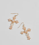 Glam Radiance Cross Charm Faux Pearl Earrings