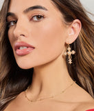 Glam Radiance Cross Charm Faux Pearl Earrings