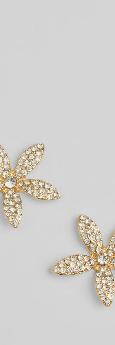 Tropical Glamour Rhinestone Flower Stud Earrings