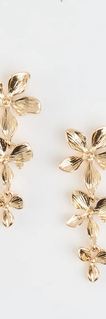 Get inspired with the Impressive Nature Flower Linear Earrings, a feed-worthy gold piece that’s part of Windsor's updated and curated women’s clothing edit packed with must-have fall outfit ideas.