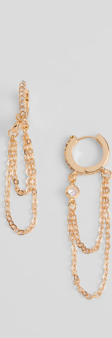 Link Up With Rhinestone Chain Huggie Earrings