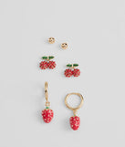 Stay on-trend this season with the Fruity Delight Three-Pack Earrings Set in gold, a must-have for creating stylish and effortless spring outfits for women.