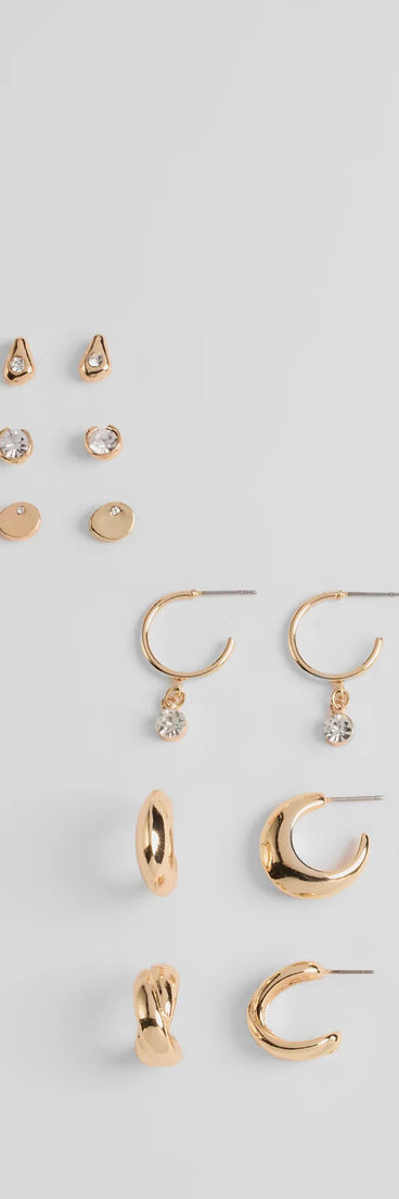 Stay on-trend this season with the Petit Moments Six-Pack Stud And Huggie Earrings in gold, a must-have for creating stylish and effortless spring outfits for women.