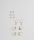 Stay on-trend this season with the Petit Moments Six-Pack Stud And Huggie Earrings in gold, a must-have for creating stylish and effortless spring outfits for women.