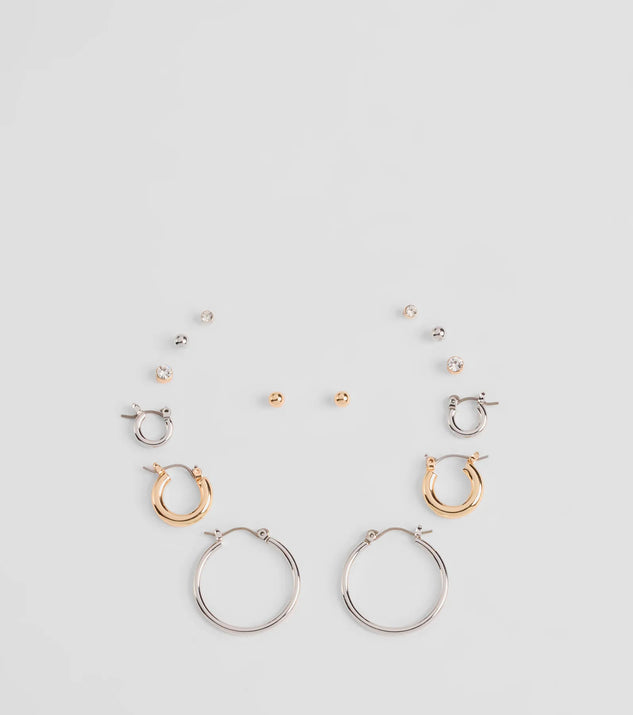 Stay on-trend this season with the Center Of Attention Seven-Pack Earrings Set in multi-color, a must-have for creating stylish and effortless spring outfits for women.