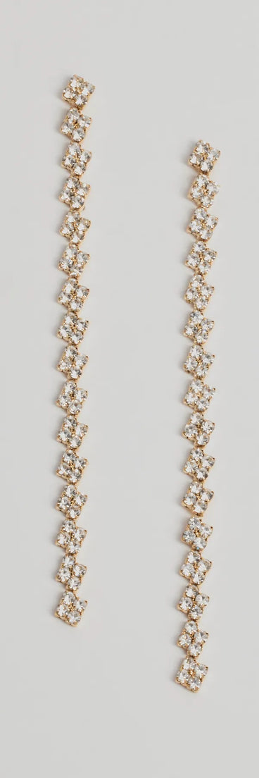 The Glam And Glisten Rhinestone Linear Earrings in gold is an elevated pick for your best outfit yet, effortlessly delivering a polished look that's sure to turn heads at any celebration.