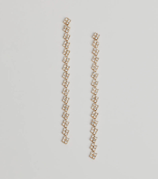 The Glam And Glisten Rhinestone Linear Earrings in gold is an elevated pick for your best outfit yet, effortlessly delivering a polished look that's sure to turn heads at any celebration.