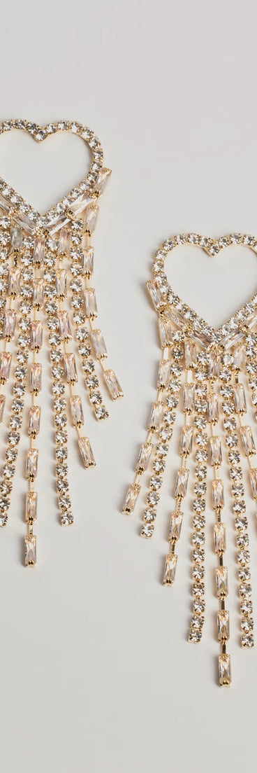 Love For Glamour Rhinestone Heart Fringe Earrings
