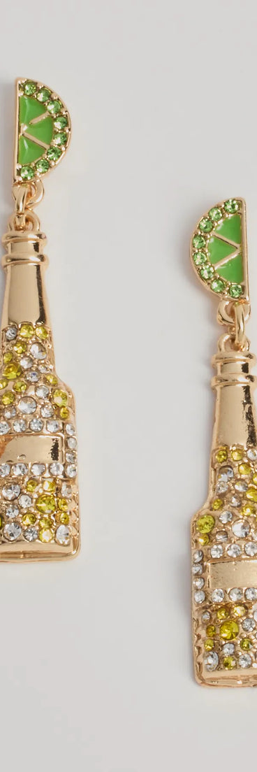 Party Hour Rhinestone Beer And Lime Earrings, a trendy gold addition to women's going-out outfits, is ideal for Christmas party outfits, chic NYE attire, or winter night-out looks that keep you on-trend!