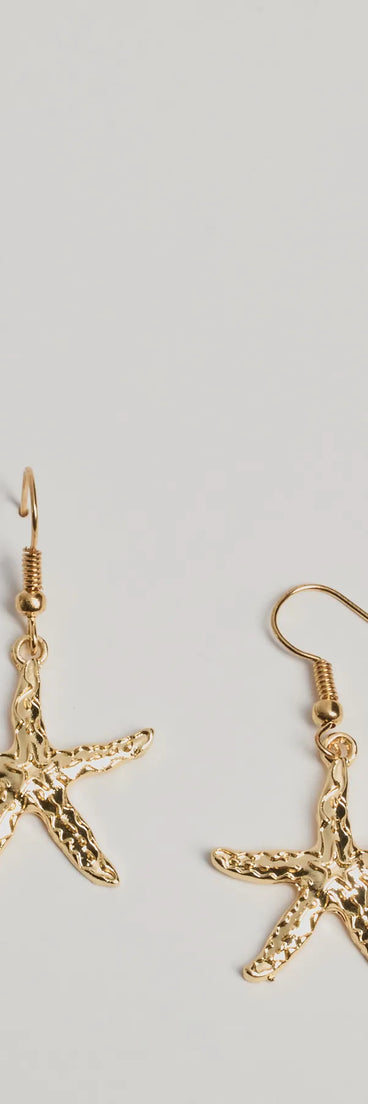 Coastal Chic Starfish Dangle Earrings, a trendy gold addition to women's going-out outfits, is ideal for Christmas party outfits, chic NYE attire, or winter night-out looks that keep you on-trend!