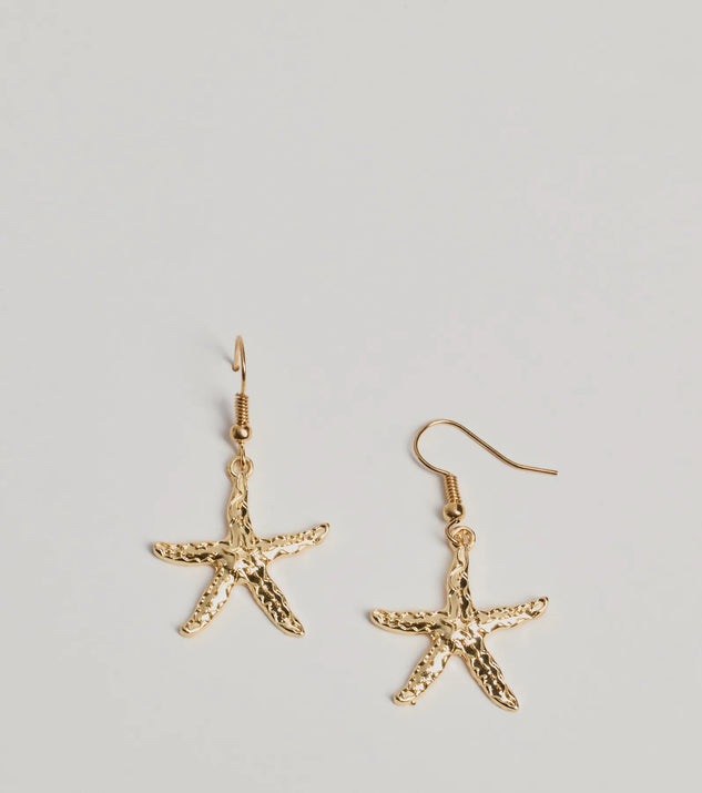 Coastal Chic Starfish Dangle Earrings, a trendy gold addition to women's going-out outfits, is ideal for Christmas party outfits, chic NYE attire, or winter night-out looks that keep you on-trend!