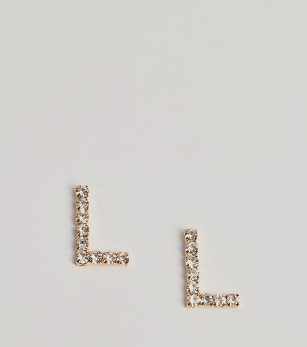 Shop Windsor L Initial Rhinestone Stud Earrings Online – Trendy & Affordable Fashion