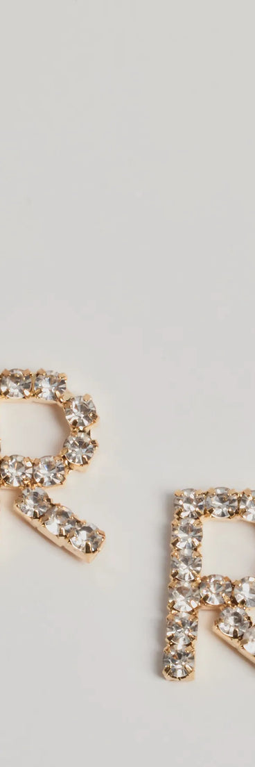 Style your vibe in seconds with the R Initial Rhinestone Stud Earrings in gold, a fashion accessories essential that completes any outfit with ease.