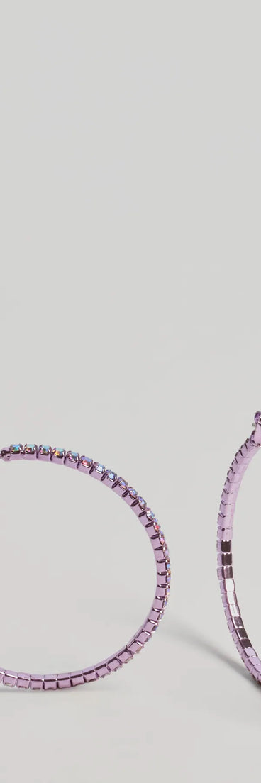 Glam Impression Rhinestone Hoop Earrings, a trendy lavender addition to women's going-out outfits, is ideal for Christmas party outfits, chic NYE attire, or winter night-out looks that keep you on-trend!