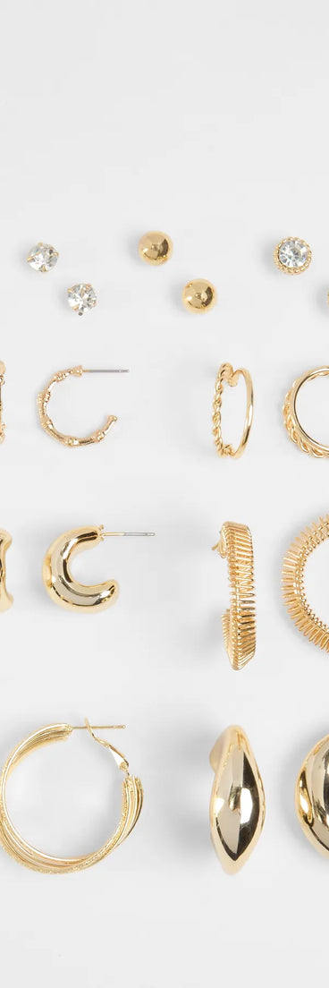 Trendy Love Stud And Hoop Earrings Set