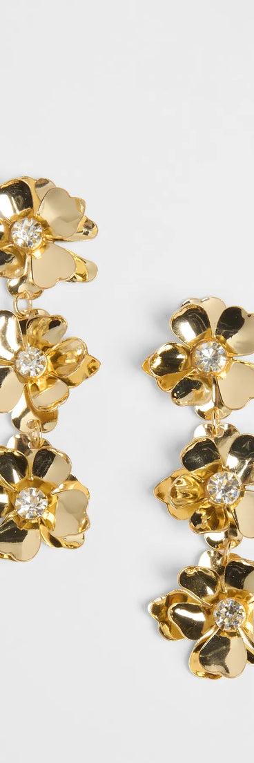 Style your vibe in seconds with the Sweetly Glam Flower Rhinestone Earrings in gold, a fashion accessories essential that completes any outfit with ease.