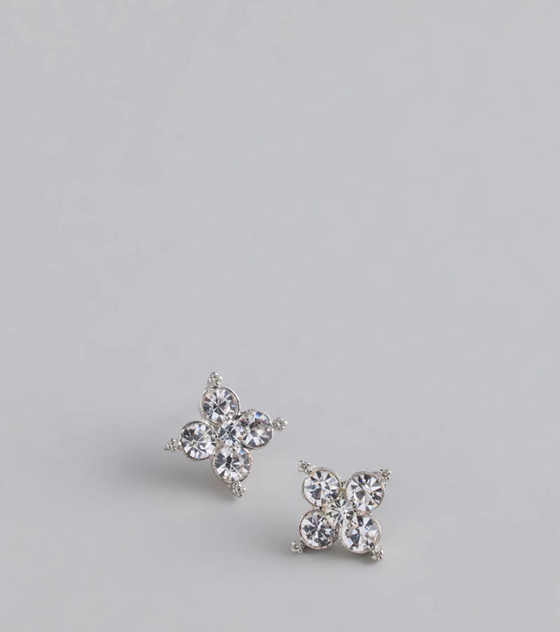 Lucky And Glam Rhinestone Clover Stud Earrings