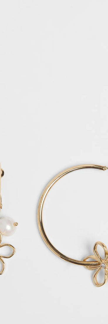 Luxe Bloom Pearl Flower Hoop Earrings