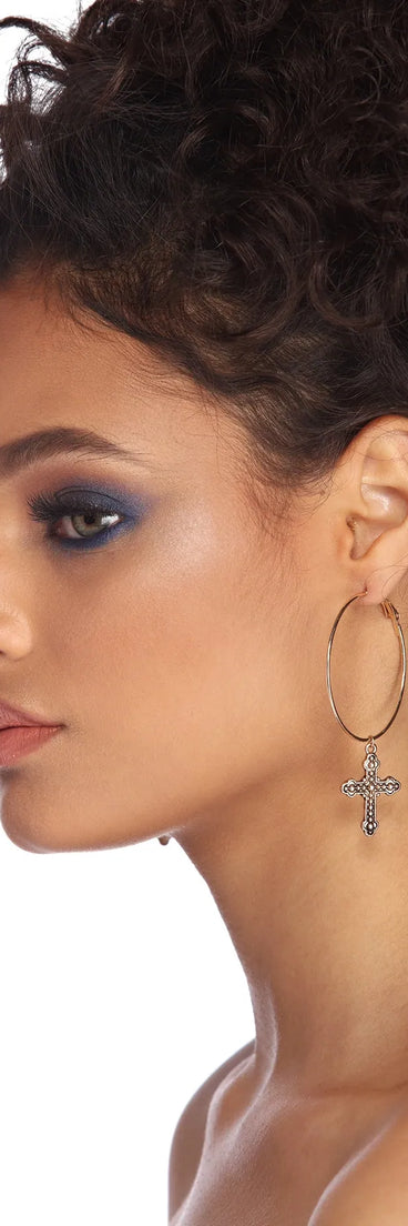 Cross Charm Hoops