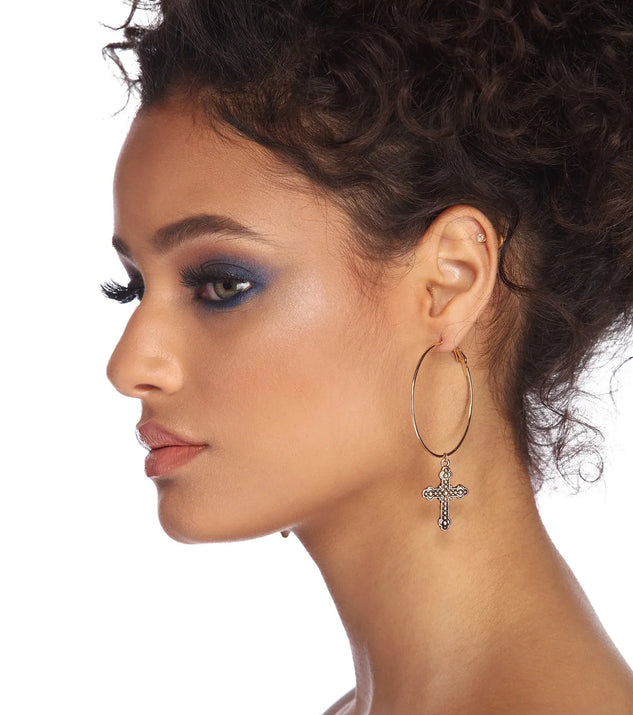 Cross Charm Hoops