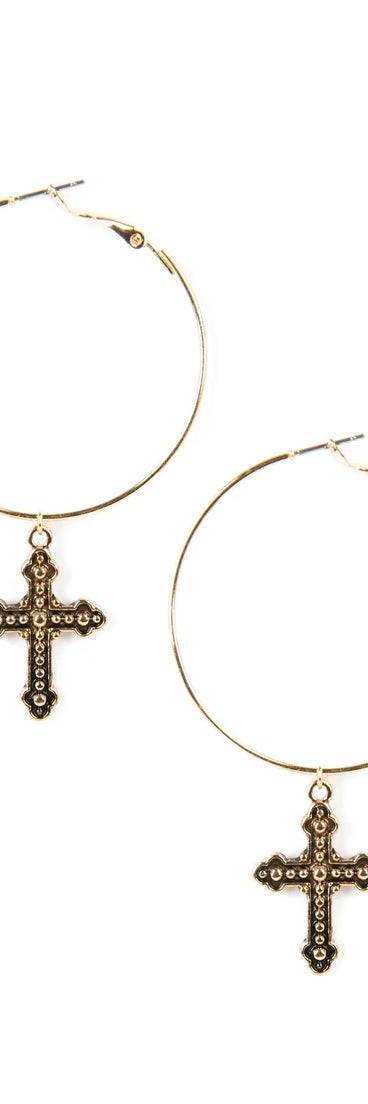 Cross Charm Hoops