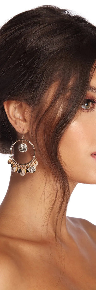 Coin Drop Hoop Earrings
