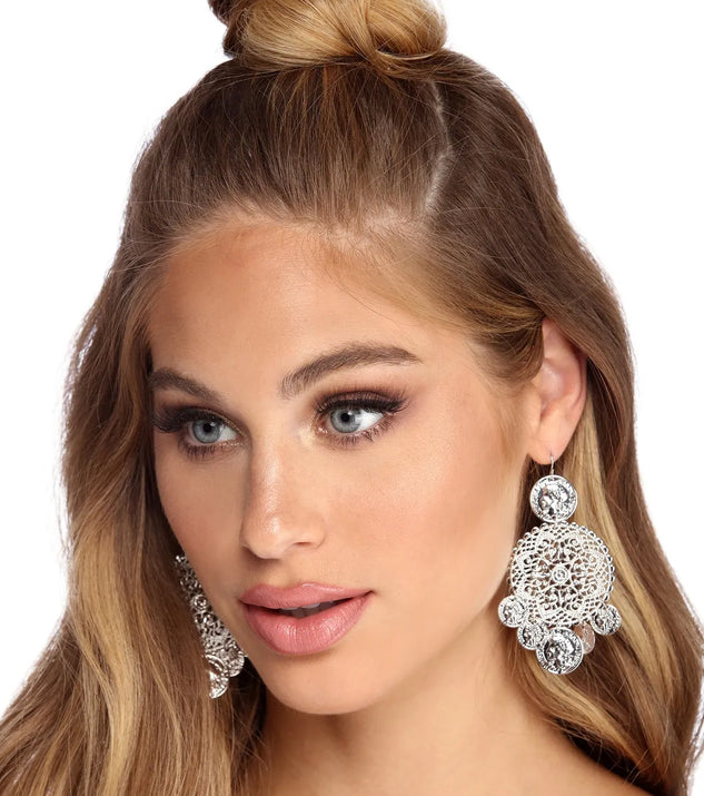 Metal Filigree Coin Duster Earrings