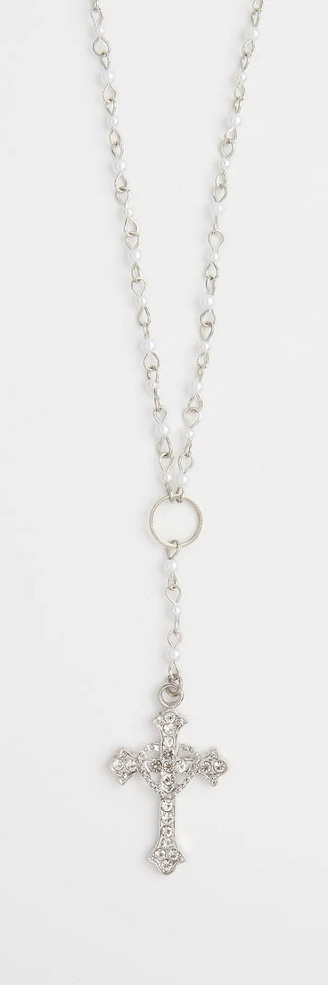 My Path Faux Pearl Cross Necklace