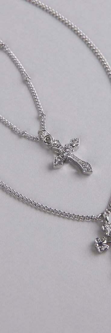 This silver piece brings trend-right energy to the Joyful Glam Layered Cross Charm Necklace, perfect for fall outfits that stand out.