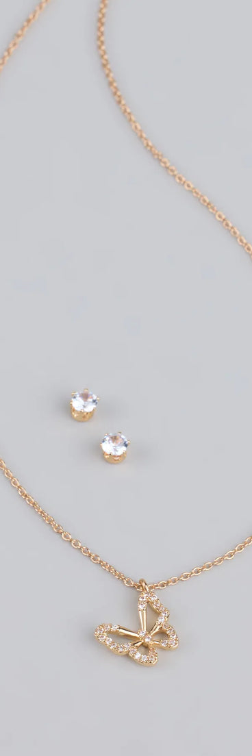 Soft Girl Sparkle Butterfly Necklace and Earrings Set