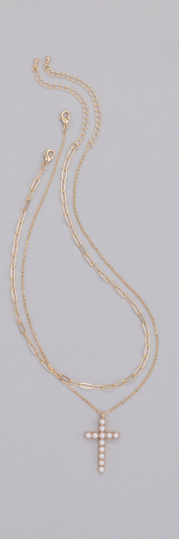Devoted Love Faux Pearl Cross Chain Necklace