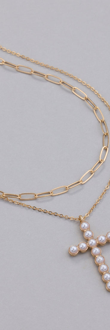 Devoted Love Faux Pearl Cross Chain Necklace