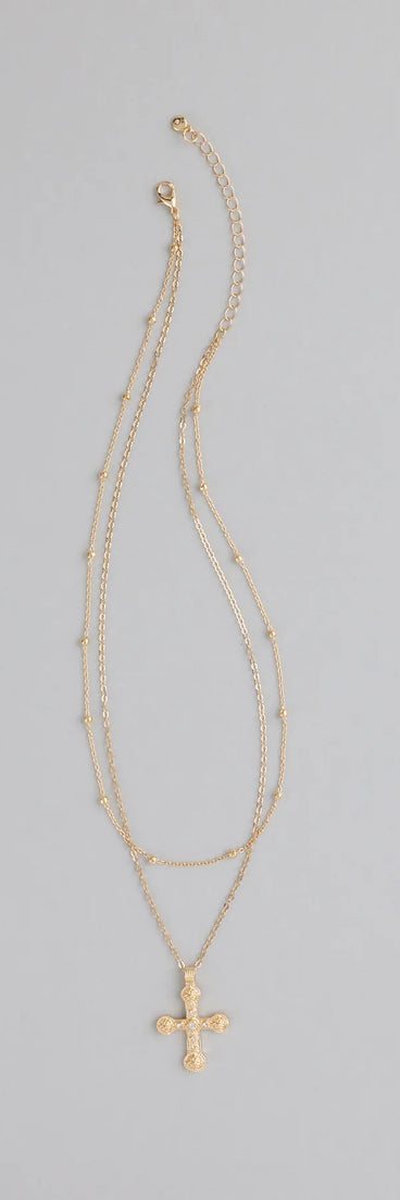 Divinely Draped Dainty Layered Cross Necklace