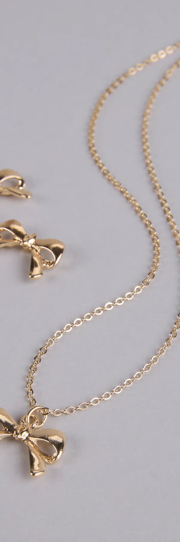 So Charming Bow Necklace And Stud Earrings Set