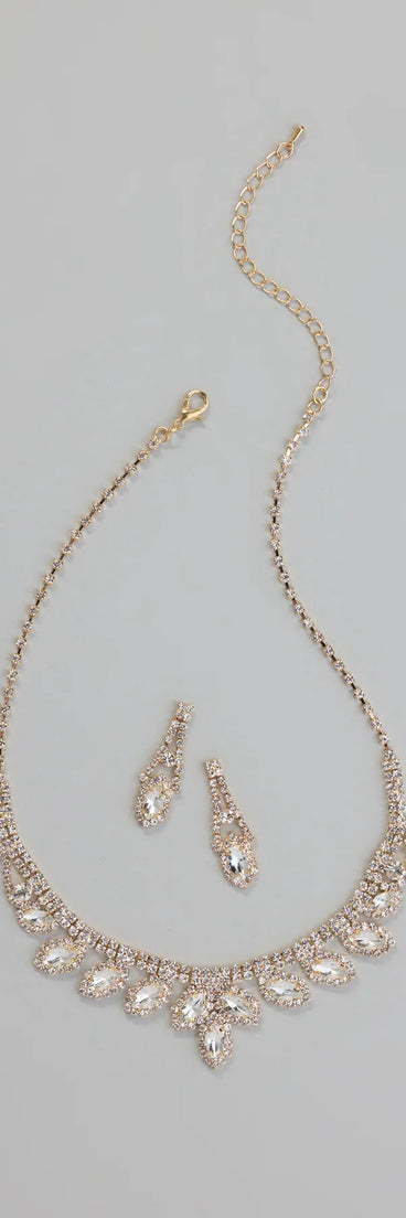 Glam Marquise Rhinestone Necklace And Earrings Set