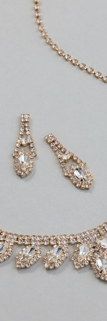 Glam Marquise Rhinestone Necklace And Earrings Set