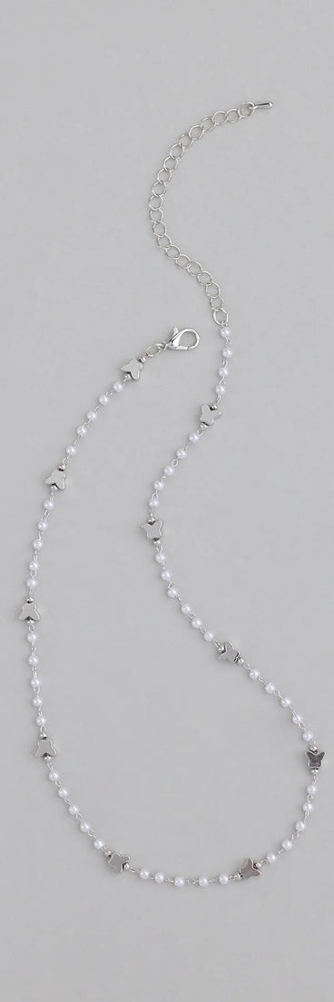 Cute Dainty Butterfly Pearl Beaded Necklace
