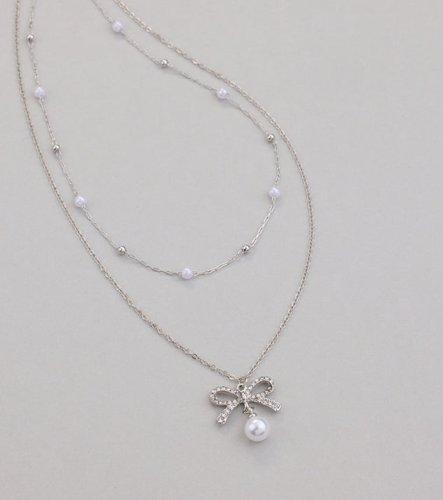 Sweet Trend Bow Pearl Layered Necklace