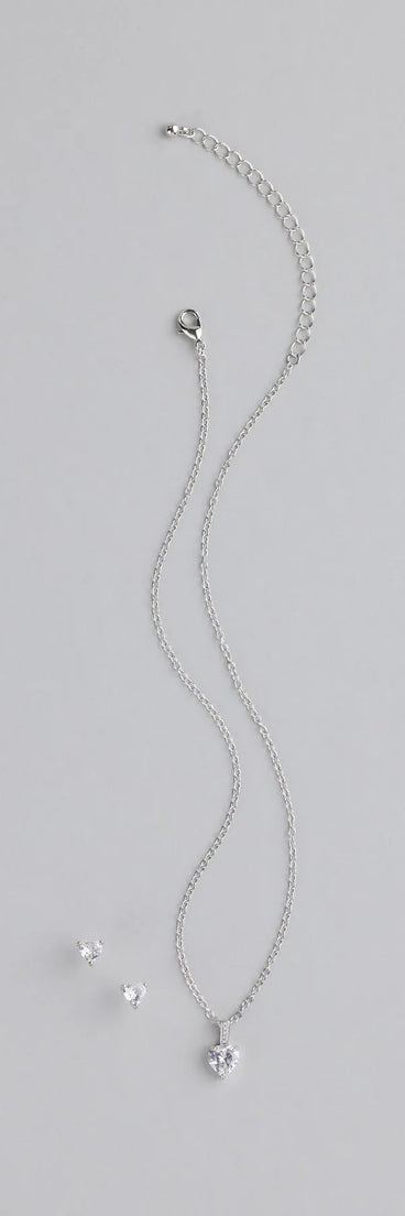 Sweet Talk Sparkle Heart Necklace And Stud Set