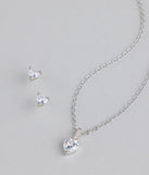 Sweet Talk Sparkle Heart Necklace And Stud Set