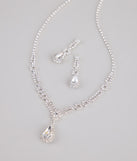 Crown Jewel Teardrop Necklace And Earrings Set