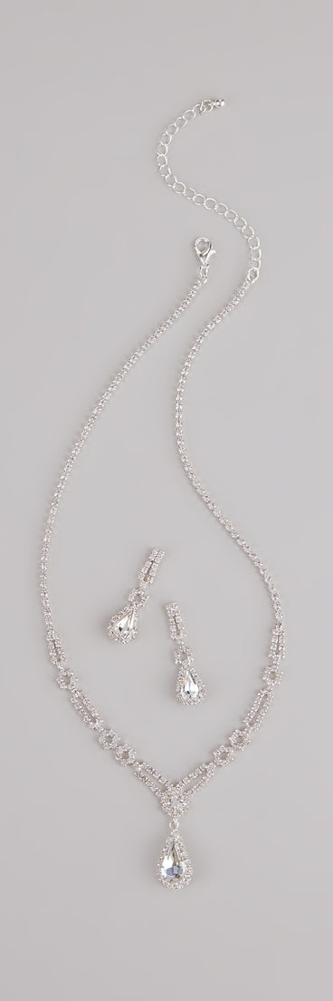 Crown Jewel Teardrop Necklace And Earrings Set