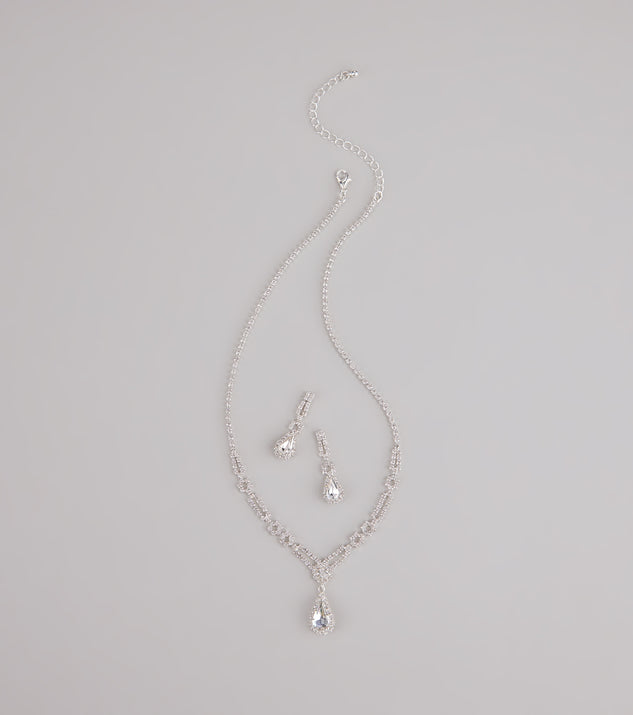 Crown Jewel Teardrop Necklace And Earrings Set
