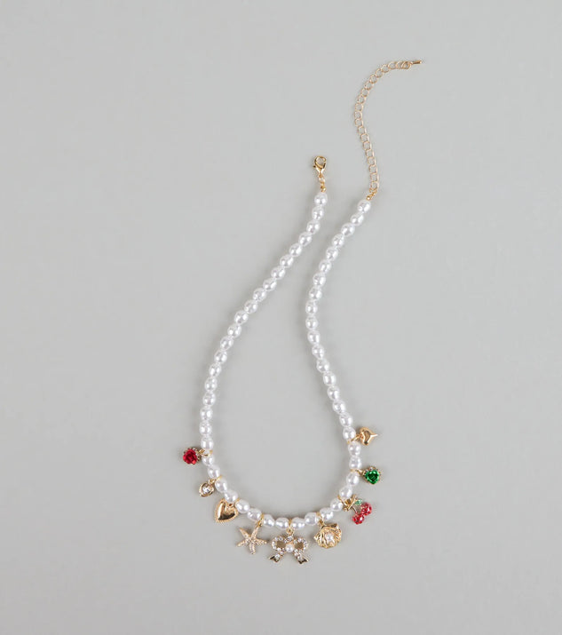 Sweet And Playful Charm Faux Pearl Necklace