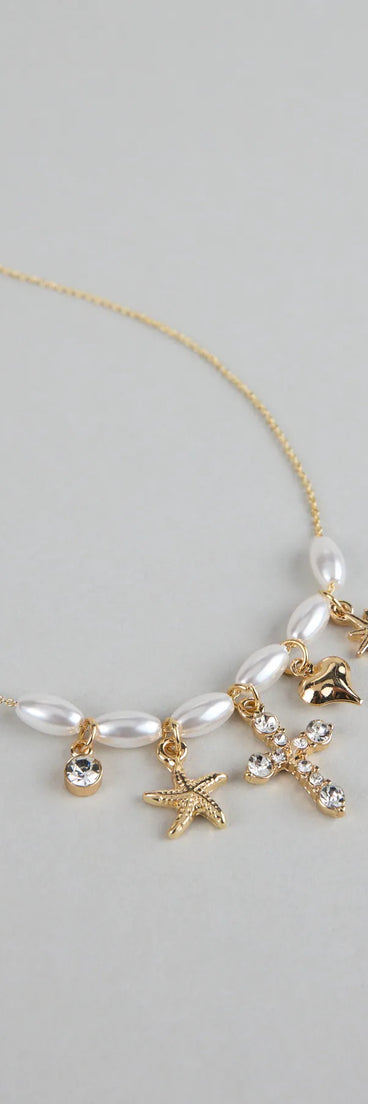 Seas the Moment Faux Pearl Charm Necklace