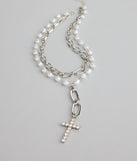 Saintly Chic Pearl And Rhinestone Cross Necklace