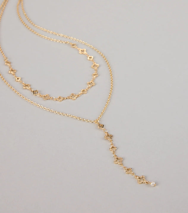 Charmed I'm Sure Clover Chain Lariat Necklace